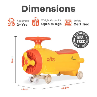 R for Rabbit Iya Iya Aero Kids Swing Car, Scratch Free PU LED Wheels with ABEC7 Bearing, Baby Ride on Magic Toy Panda Car for 2+ Years Boys & Girls, Upto 75 Kgs (Blue Orange)