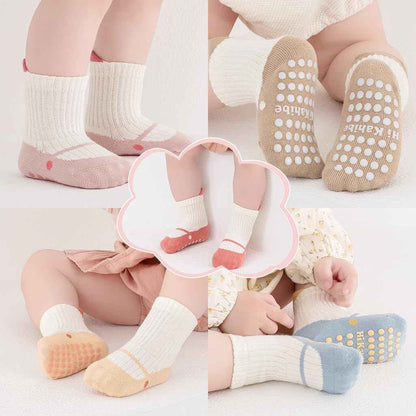 SNOWIE SOFT® 5 Pairs Baby Socks Set, Antislip Socks for New Born Baby 0-3 Years, Non Slip Grip Ankle Socks with Non Skid Soles for Infants Baby Shower Gifts