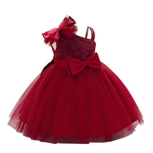 Niren Enterprise Barbet Sequence Embroidered Net Flaired Sleeve Less Baby Knee Length Girl's Frock