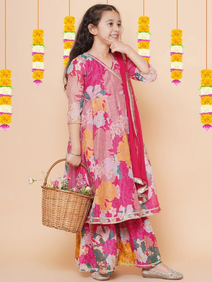 Naixa Girls Rayon Fabric Floral Printed 3/4 Sleeve Sharara Dress Set For All Occasion salwar suit