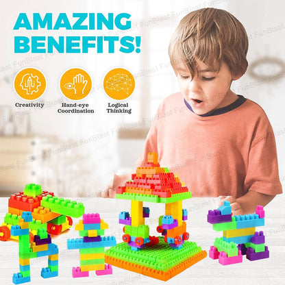 FunBlast DIY Plastic Building Blocks for Kids Building Blocks Toy for Kids Puzzle Games for Kid, Toys for Children Educational & Learning Toy for Kid, Girls & Boys - (250+ Blocks with 38 Wheels)