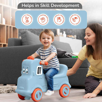 R for Rabbit Rock N Ride 3 in 1 Baby Push Ride-On Car with Rocker & Balance Board Mode | Non-Toxic, Durable and Safe Rocking Horse Rider for Kids 1-4 Years Age, Upto 20kgs Weight (Blue Orange)
