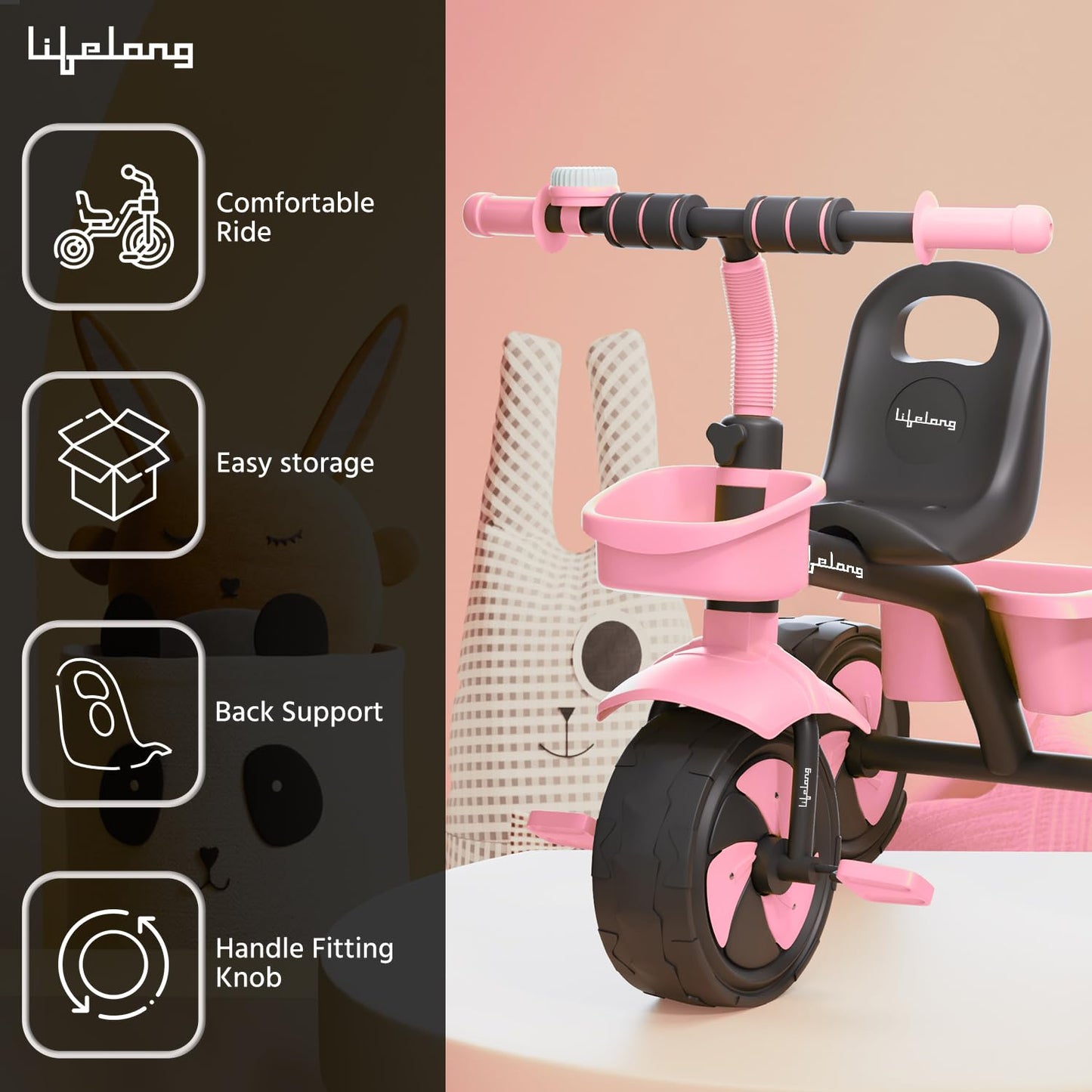 Lifelong Trike Cycle for Kids Cycle 2-5 Years - Tricycles for Boy & Girl - Baby Cycle - Bicycle for Kids - Bike with 3 EVA Wheels, Bell & Basket -Durable Tricycle with Parental Control