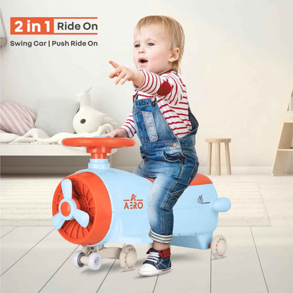 R for Rabbit Iya Iya Aero Kids Swing Car, Scratch Free PU LED Wheels with ABEC7 Bearing, Baby Ride on Magic Toy Panda Car for 2+ Years Boys & Girls, Upto 75 Kgs (Blue Orange)