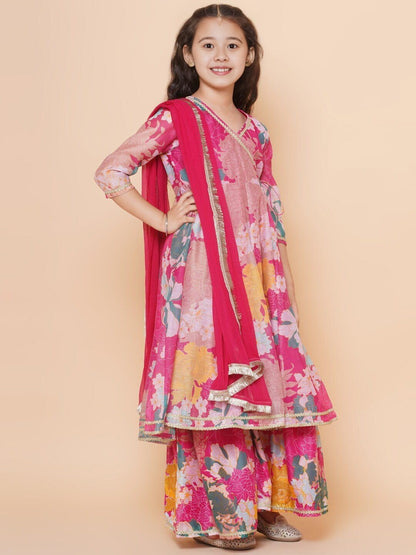 Naixa Girls Rayon Fabric Floral Printed 3/4 Sleeve Sharara Dress Set For All Occasion salwar suit