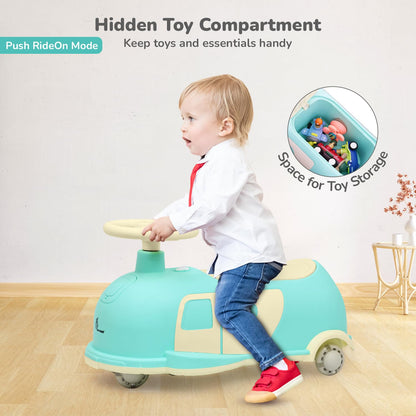R for Rabbit Iya Iya Caravan 3 in 1 Kids Swing Car, Push & Pull Ride-On with Scratch Free PU LED Wheels & ABEC7 Bearing, Baby Twister Magic Car for 2+ Years Boys & Girls, Upto 75 Kgs (Blue Peach)