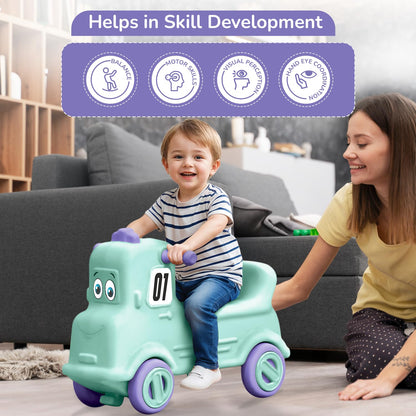 R for Rabbit Rock N Ride 3 in 1 Baby Push Ride-On Car with Rocker & Balance Board Mode | Non-Toxic, Durable and Safe Rocking Horse Rider for Kids 1-4 Years Age, Upto 20kgs Weight (Blue Orange)