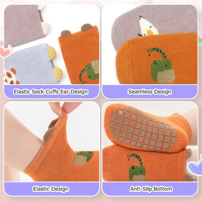 SNOWIE SOFT® 5 Pairs Baby Socks Set, Antislip Socks for New Born Baby 0-3 Years, Non Slip Grip Ankle Socks with Non Skid Soles for Infants Baby Shower Gifts