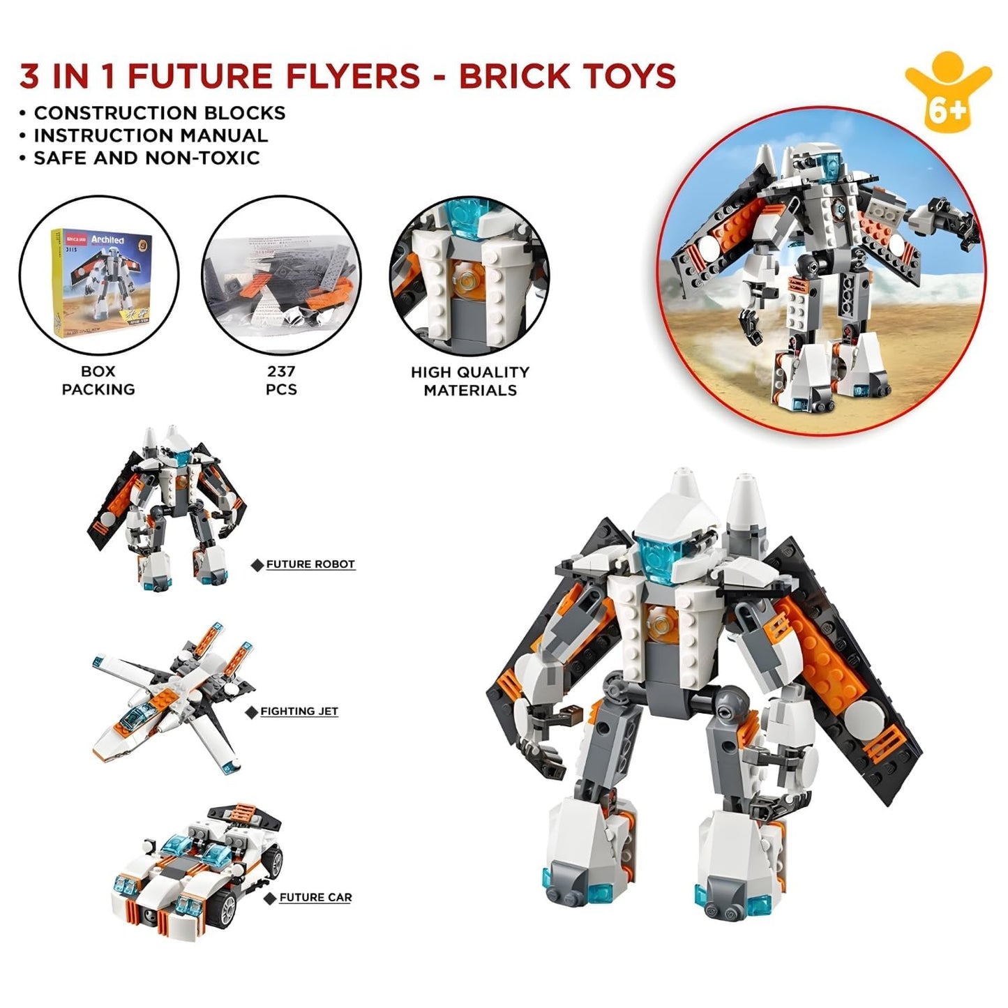 Umadiya® 36-in-1 Magic Building Blocks Set | 256+ Pieces | Creative Construction Toy for Kids | Includes Instruction Manual | Ideal for Boys & Girls Ages 6+ | DIY Brick Robot, Jet, Ship Models
