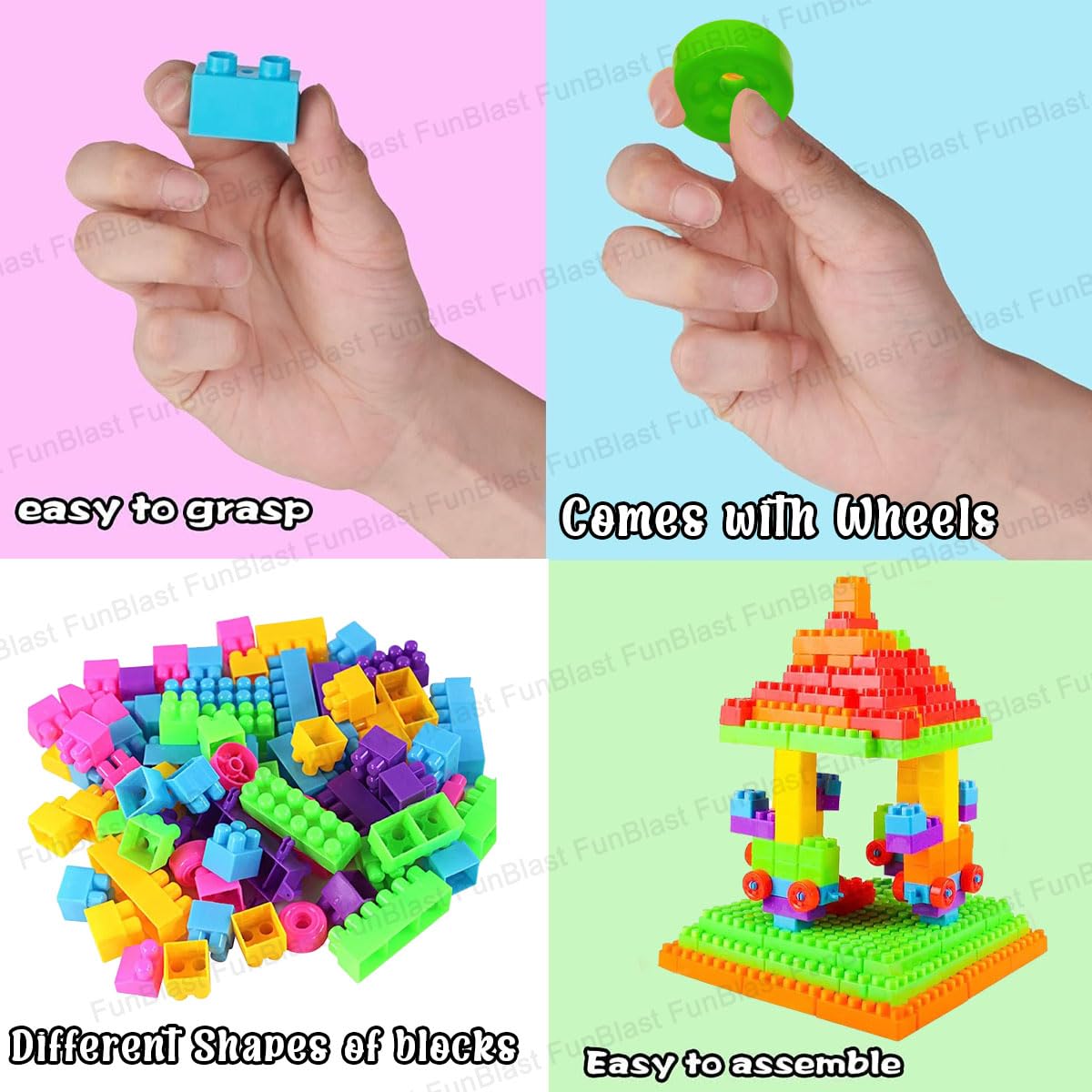 FunBlast DIY Plastic Building Blocks for Kids Building Blocks Toy for Kids Puzzle Games for Kid, Toys for Children Educational & Learning Toy for Kid, Girls & Boys - (250+ Blocks with 38 Wheels)