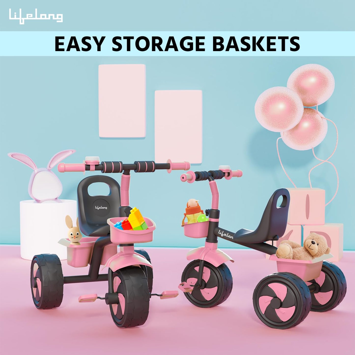 Lifelong Trike Cycle for Kids Cycle 2-5 Years - Tricycles for Boy & Girl - Baby Cycle - Bicycle for Kids - Bike with 3 EVA Wheels, Bell & Basket -Durable Tricycle with Parental Control