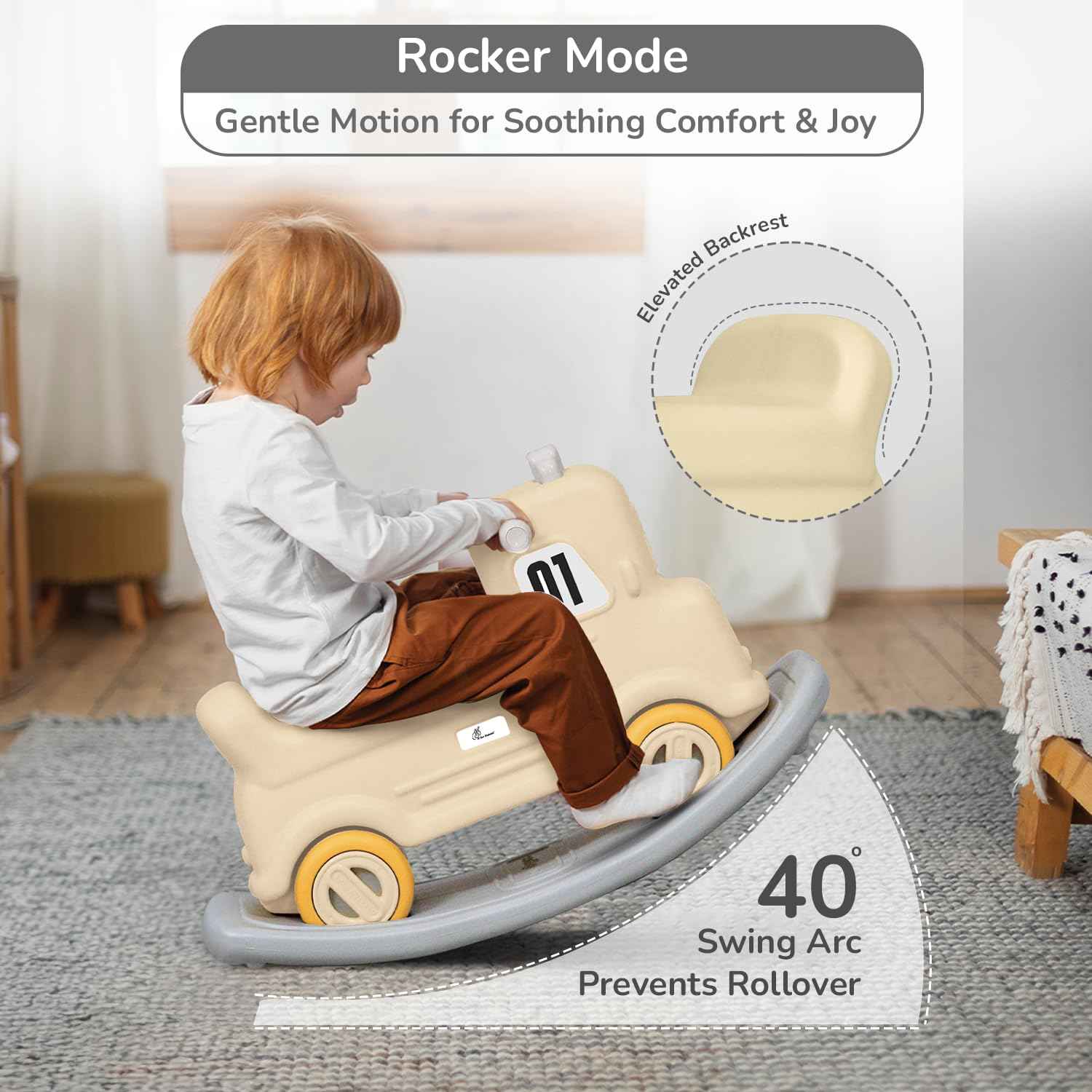 R for Rabbit Rock N Ride 3 in 1 Baby Push Ride-On Car with Rocker & Balance Board Mode | Non-Toxic, Durable and Safe Rocking Horse Rider for Kids 1-4 Years Age, Upto 20kgs Weight (Blue Orange)