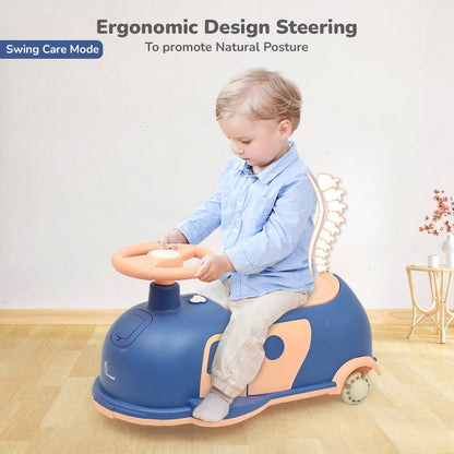 R for Rabbit Iya Iya Caravan 3 in 1 Kids Swing Car, Push & Pull Ride-On with Scratch Free PU LED Wheels & ABEC7 Bearing, Baby Twister Magic Car for 2+ Years Boys & Girls, Upto 75 Kgs (Blue Peach)