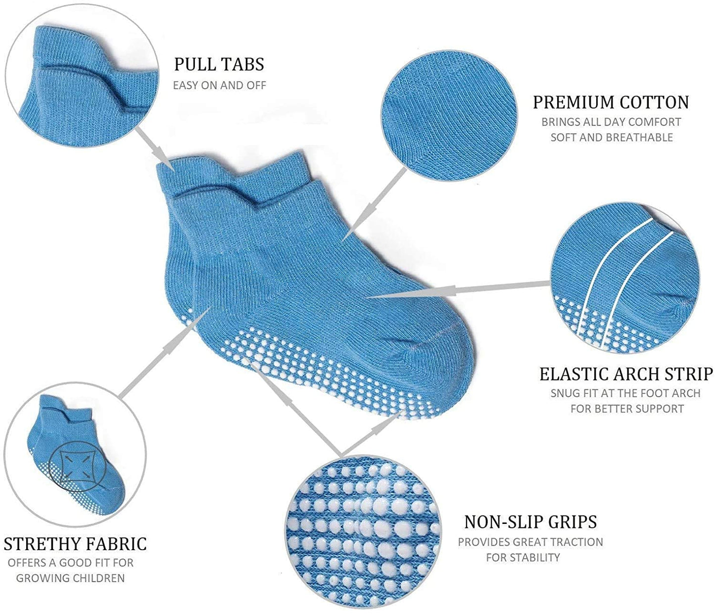 ZAPLES Baby Non Slip Grip Ankle Socks with Non Skid Soles for Infants Toddlers Kids Boys Girls