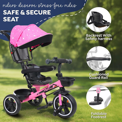 Luusa® TFT Hyper 500 PRO Canopy Plug N Play Tricycle/Baby Tricycle with Parental Control for Age Group 2+ Years Boys/Girls/Carrying Capacity Upto 30-KGS Proudly Made in India (ICE-Blue)