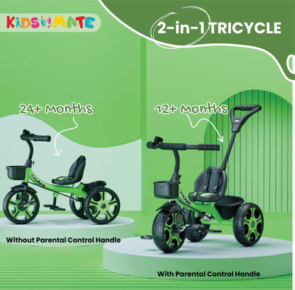 Kidsmate Xplorer 3-in-1 Tricycle for Kids | Durable Plug & Play Baby Trike with EVA Wheels, Safety Rail & Push Handle for Parents | Safe & Comfortable Ride for Toddlers 12-48 Months