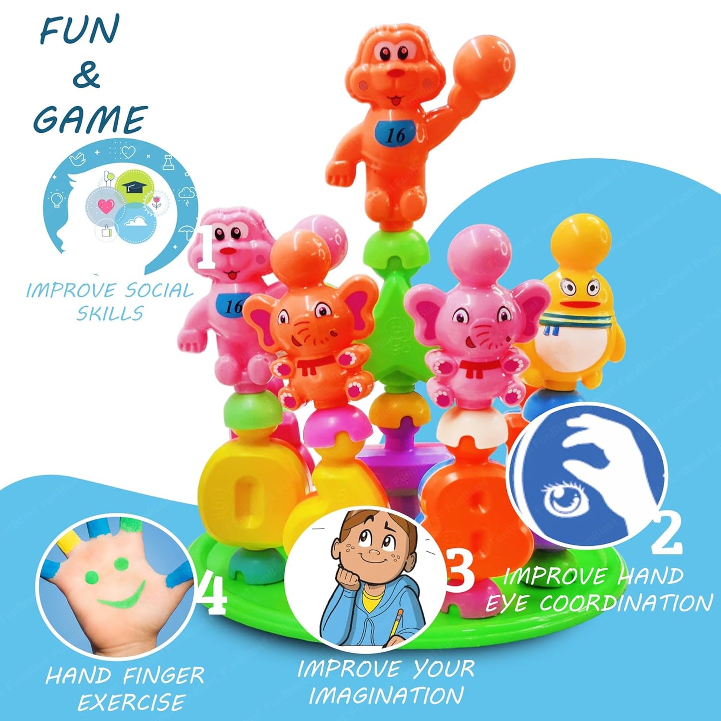 FunBlast DIY Plastic Building Blocks for Kids Building Blocks Toy for Kids Puzzle Games for Kid, Toys for Children Educational & Learning Toy for Kid, Girls & Boys - (250+ Blocks with 38 Wheels)