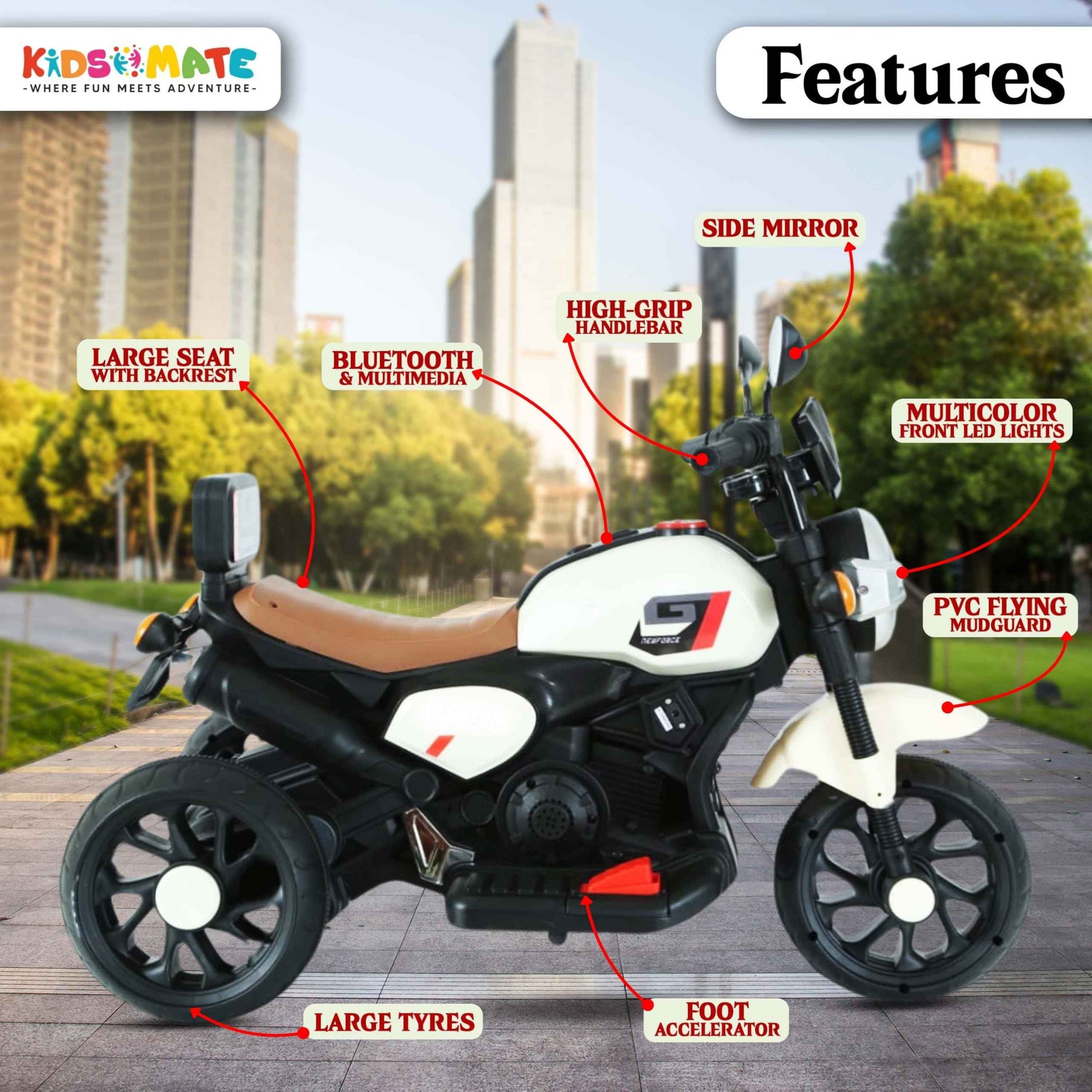 Kidsmate X-Power Ultimate Fun Electric Bike for Kids | 6V 4AH Battery, Dual Suspension with LED Lights & Comfy Backrest | Battery Bike for Kids for Ages 1-5 Years - Red