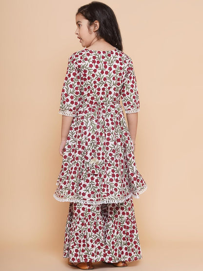 Naixa Girls Rayon Fabric Floral Printed 3/4 Sleeve Sharara Dress Set For All Occasion salwar suit