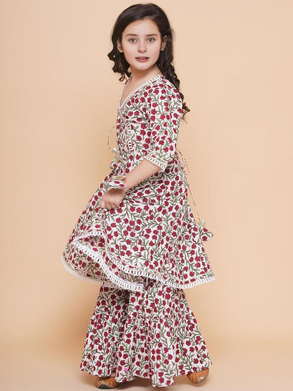 Naixa Girls Rayon Fabric Floral Printed 3/4 Sleeve Sharara Dress Set For All Occasion salwar suit