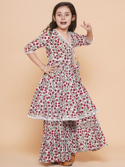 Naixa Girls Rayon Fabric Floral Printed 3/4 Sleeve Sharara Dress Set For All Occasion salwar suit