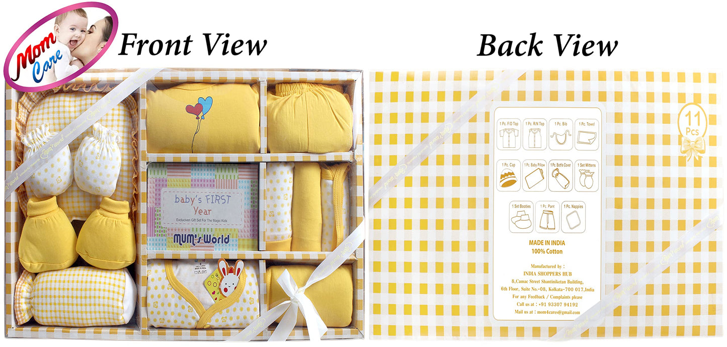 MOM CARE Newborn Baby Gift Set Has All Newborn Baby Essential Clothes in Baby Gift Set for or Girls Unisex 11 pcs Yellow