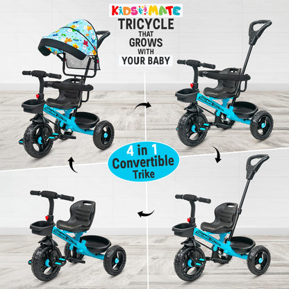 Kidsmate Xplorer 3-in-1 Tricycle for Kids | Durable Plug & Play Baby Trike with EVA Wheels, Safety Rail & Push Handle for Parents | Safe & Comfortable Ride for Toddlers 12-48 Months