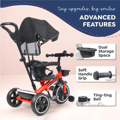 Luusa® TFT Hyper 500 PRO Canopy Plug N Play Tricycle/Baby Tricycle with Parental Control for Age Group 2+ Years Boys/Girls/Carrying Capacity Upto 30-KGS Proudly Made in India (ICE-Blue)