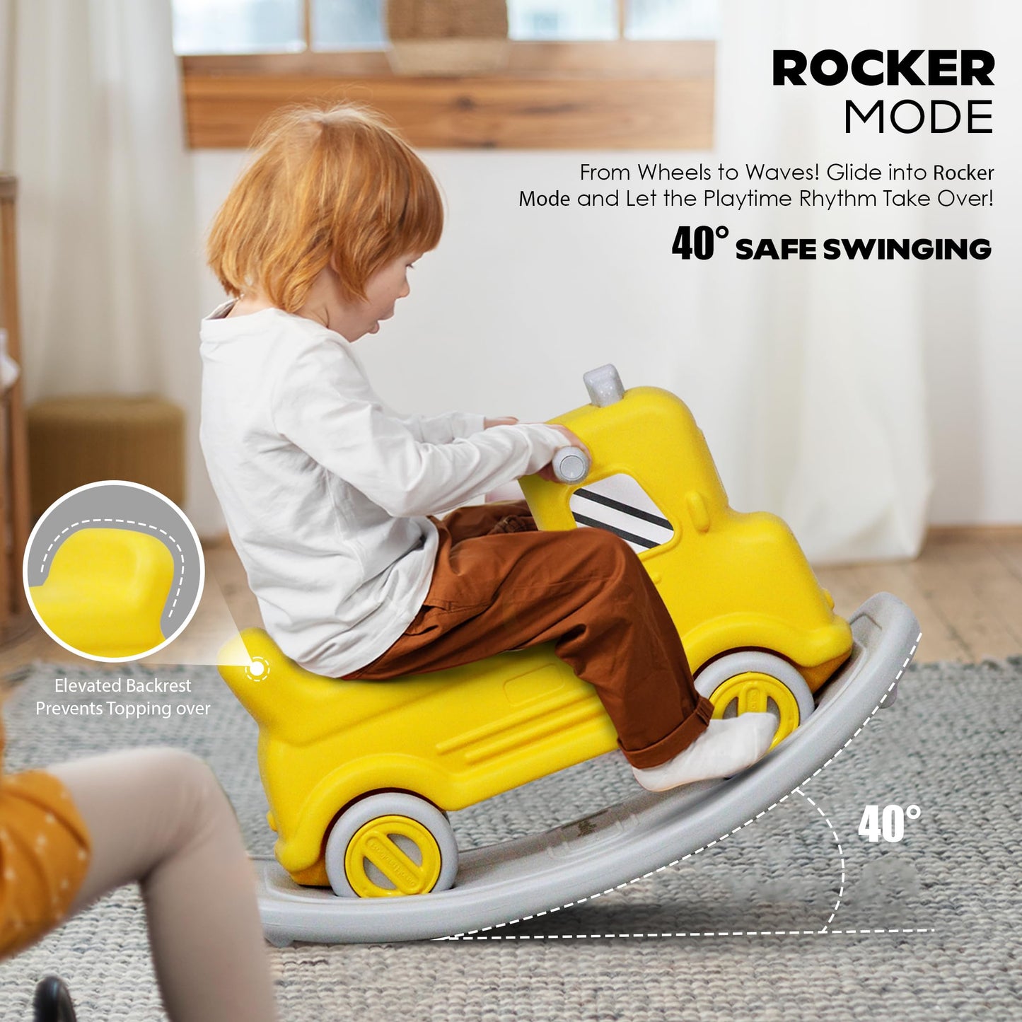 Happy Bear 3-in-1 Rock and Roll Ride-On | Push Car for 1 – 5 Years | Rocking Horse for Toddlers | Balance Board | Safe, Sturdy & Fun Indoor Toy - Yellow