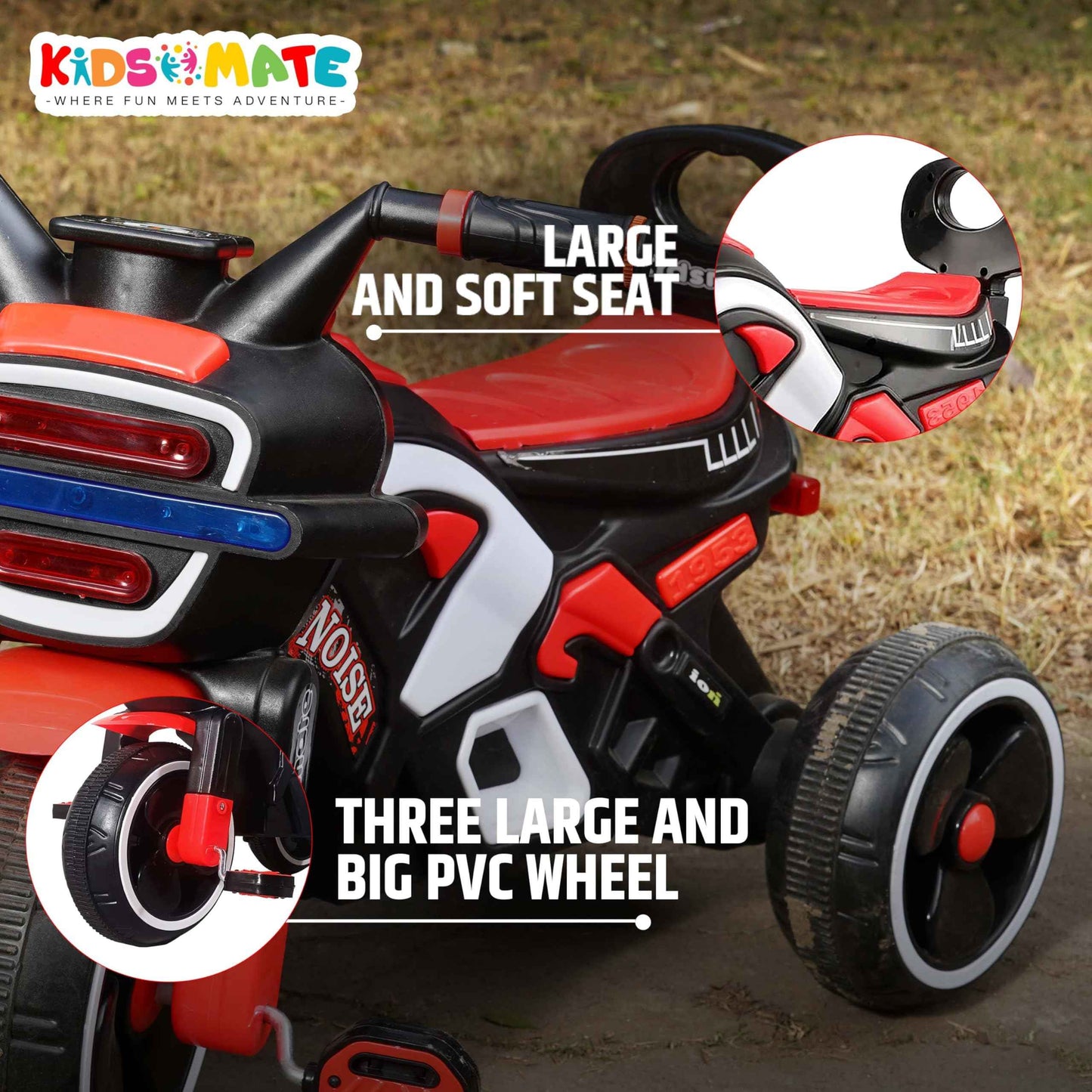 Kidsmate Turbo Bike Pedal Tricycle for Kids | Musical Horn & Lights | Ages 3-6 | Black-White