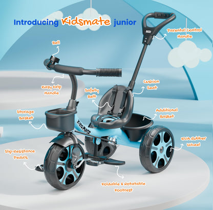 Kidsmate Xplorer 3-in-1 Tricycle for Kids | Durable Plug & Play Baby Trike with EVA Wheels, Safety Rail & Push Handle for Parents | Safe & Comfortable Ride for Toddlers 12-48 Months