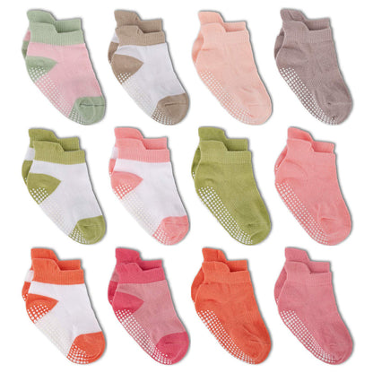 ZAPLES Baby Non Slip Grip Ankle Socks with Non Skid Soles for Infants Toddlers Kids Boys Girls
