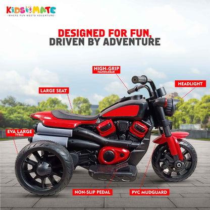Kidsmate Urban Cruiser Electric Ride-On Bike for Kids | Stylish Chopper Design with LED Lights, Music & USB Bluetooth | 6V Battery-Powered Kids Motor Bike for Boys & Girls 1-5 Yrs - Red