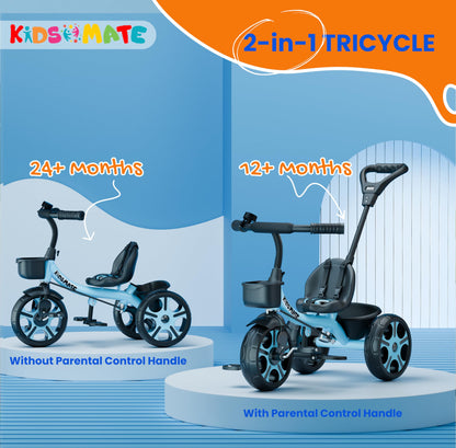 Kidsmate Xplorer 3-in-1 Tricycle for Kids | Durable Plug & Play Baby Trike with EVA Wheels, Safety Rail & Push Handle for Parents | Safe & Comfortable Ride for Toddlers 12-48 Months
