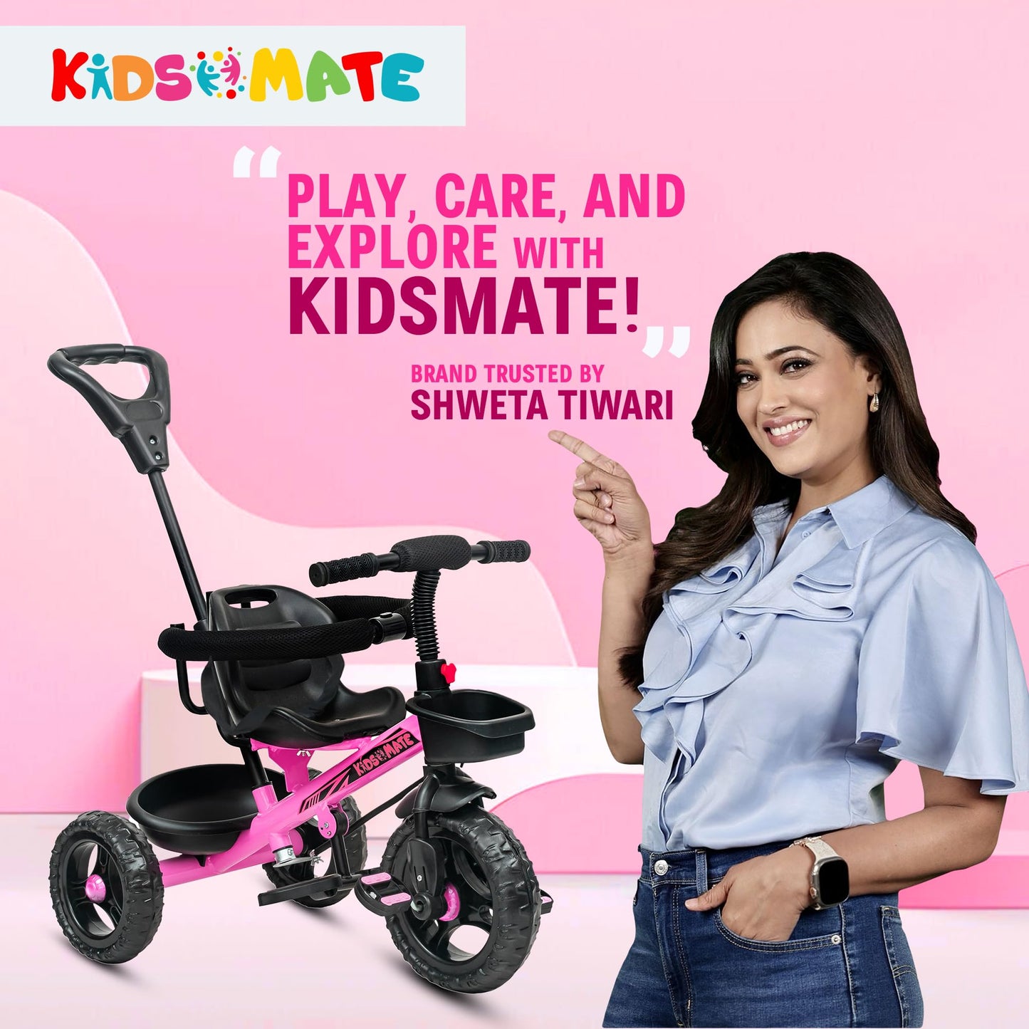 Kidsmate Xplorer 3-in-1 Tricycle for Kids | Durable Plug & Play Baby Trike with EVA Wheels, Safety Rail & Push Handle for Parents | Safe & Comfortable Ride for Toddlers 12-48 Months