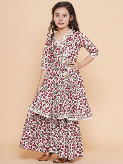 Naixa Girls Rayon Fabric Floral Printed 3/4 Sleeve Sharara Dress Set For All Occasion salwar suit