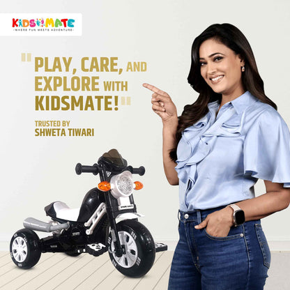 Kidsmate Turbo Bike Pedal Tricycle for Kids | Musical Horn & Lights | Ages 3-6 | Black-White