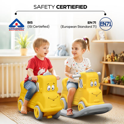 Happy Bear 3-in-1 Rock and Roll Ride-On | Push Car for 1 – 5 Years | Rocking Horse for Toddlers | Balance Board | Safe, Sturdy & Fun Indoor Toy - Yellow