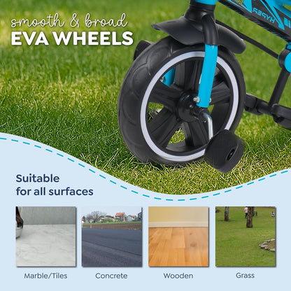 Luusa® TFT Hyper 500 PRO Canopy Plug N Play Tricycle/Baby Tricycle with Parental Control for Age Group 2+ Years Boys/Girls/Carrying Capacity Upto 30-KGS Proudly Made in India (ICE-Blue)