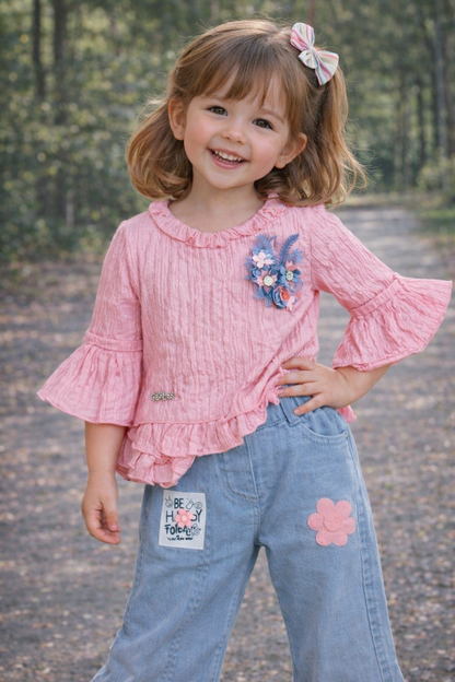 Floral Denim Jeans Set for Girls - Perfect for All Occasions
