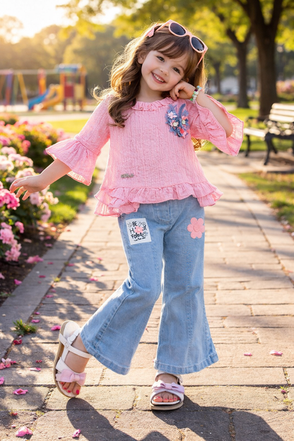 Floral Denim Jeans Set for Girls - Perfect for All Occasions