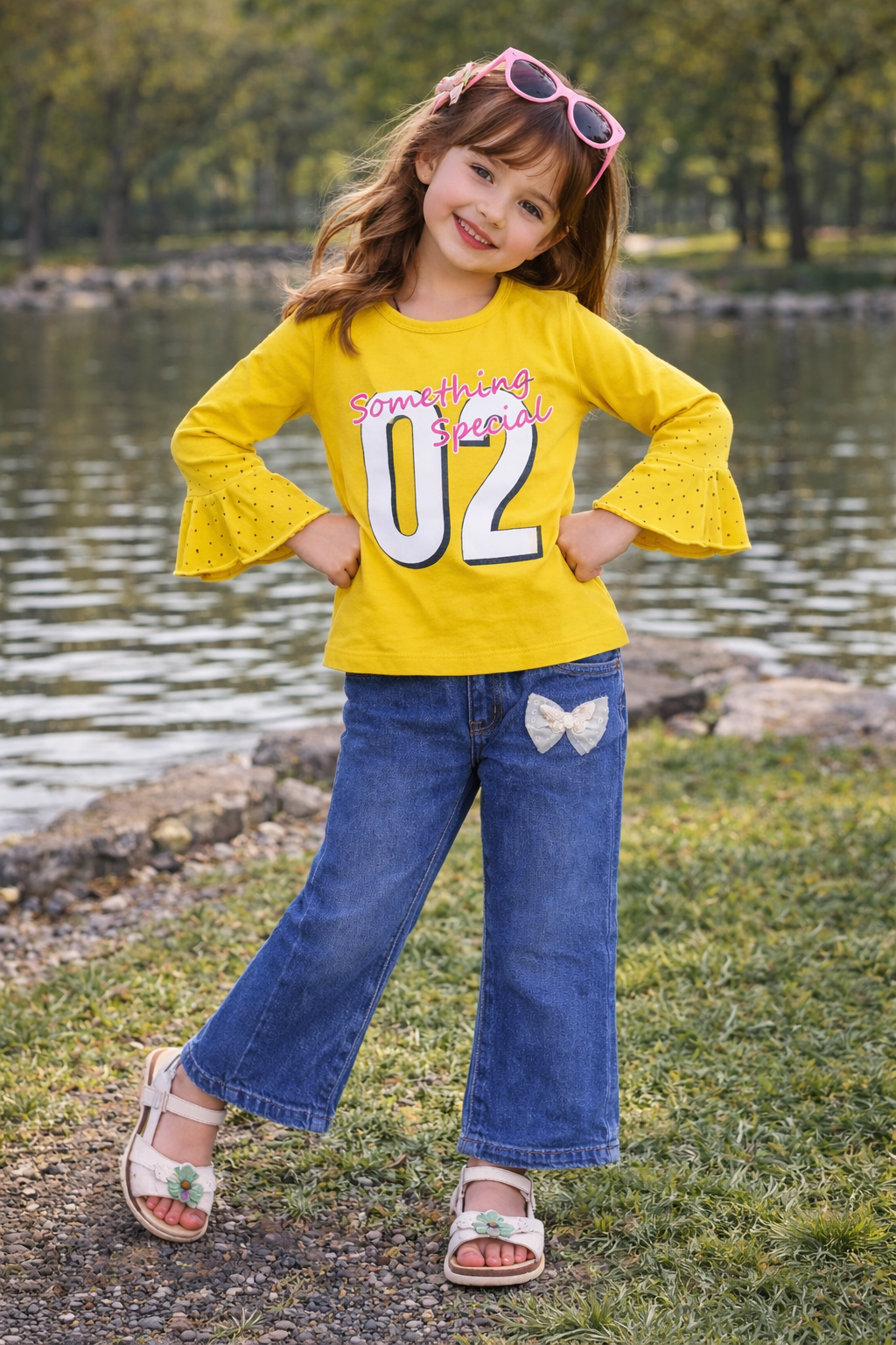 Charming Girl's Outfit: Denim Jeans Outfit for Girls - Top and Jeans Set