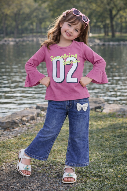 Charming Girl's Outfit: Denim Jeans Outfit for Girls - Top and Jeans Set