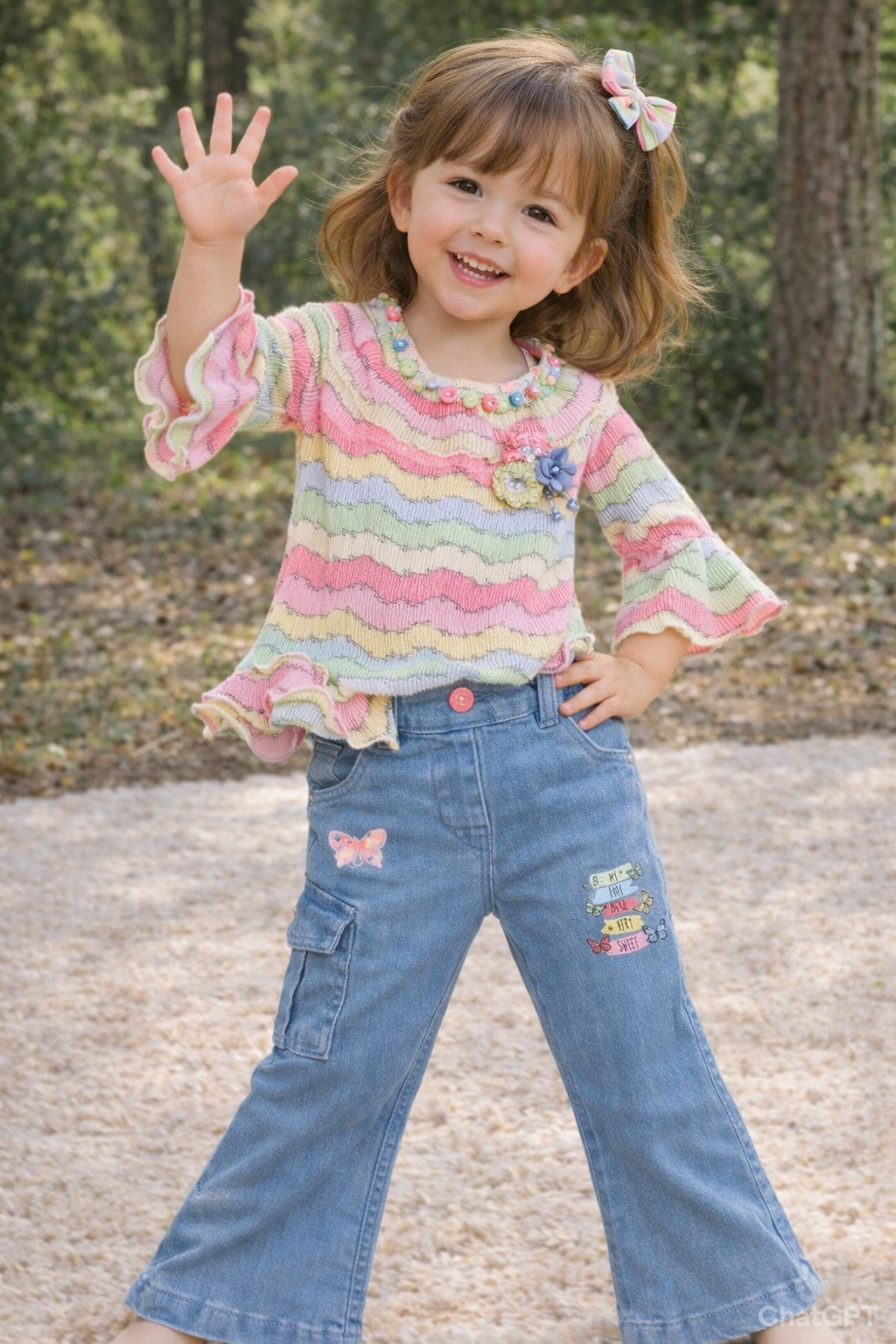 Stylish Striped Outfit Set for Girls with Denim Jeans