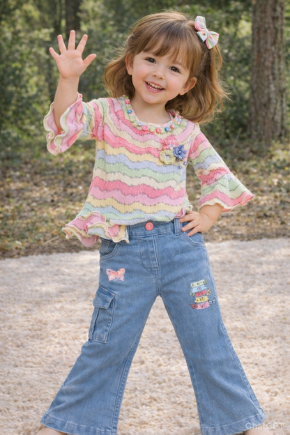 Stylish Striped Outfit Set for Girls with Denim Jeans
