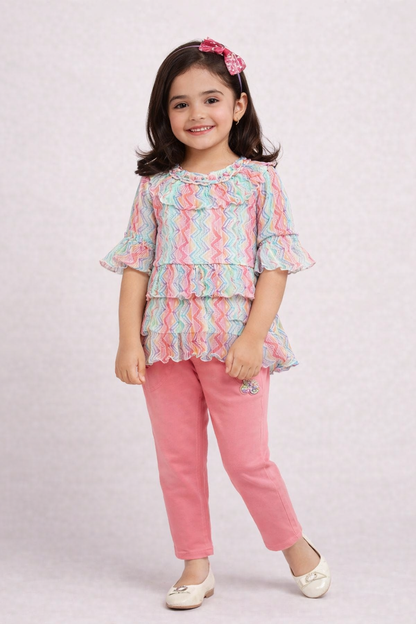 Multicolored Clothing Set for Girls - Top and Jeans, Ideal for Birthdays and Weddings