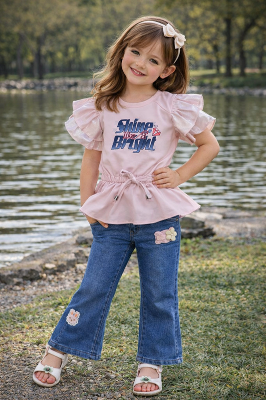 Adorable Girls Top and Denim Jeans Set for Stylish Outfits