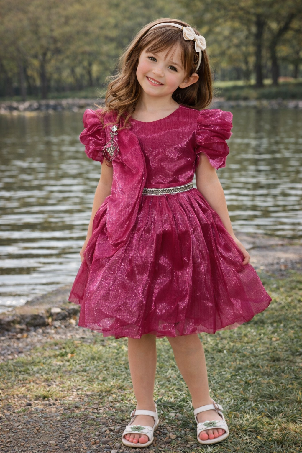Charming Onion Colour Dress for Girls with Shimmering Fabric
