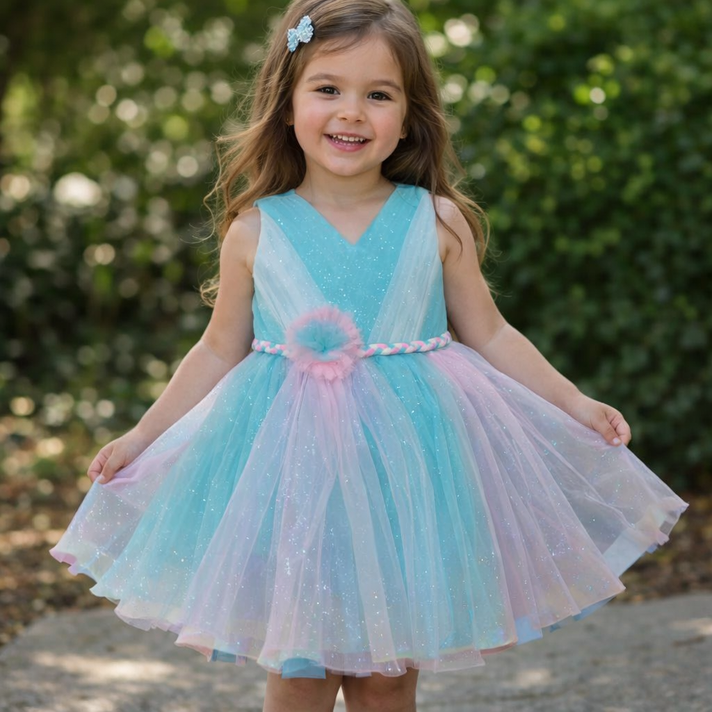 Elegant Blue and Pink Tulle Dress for Kids Tulle Dress