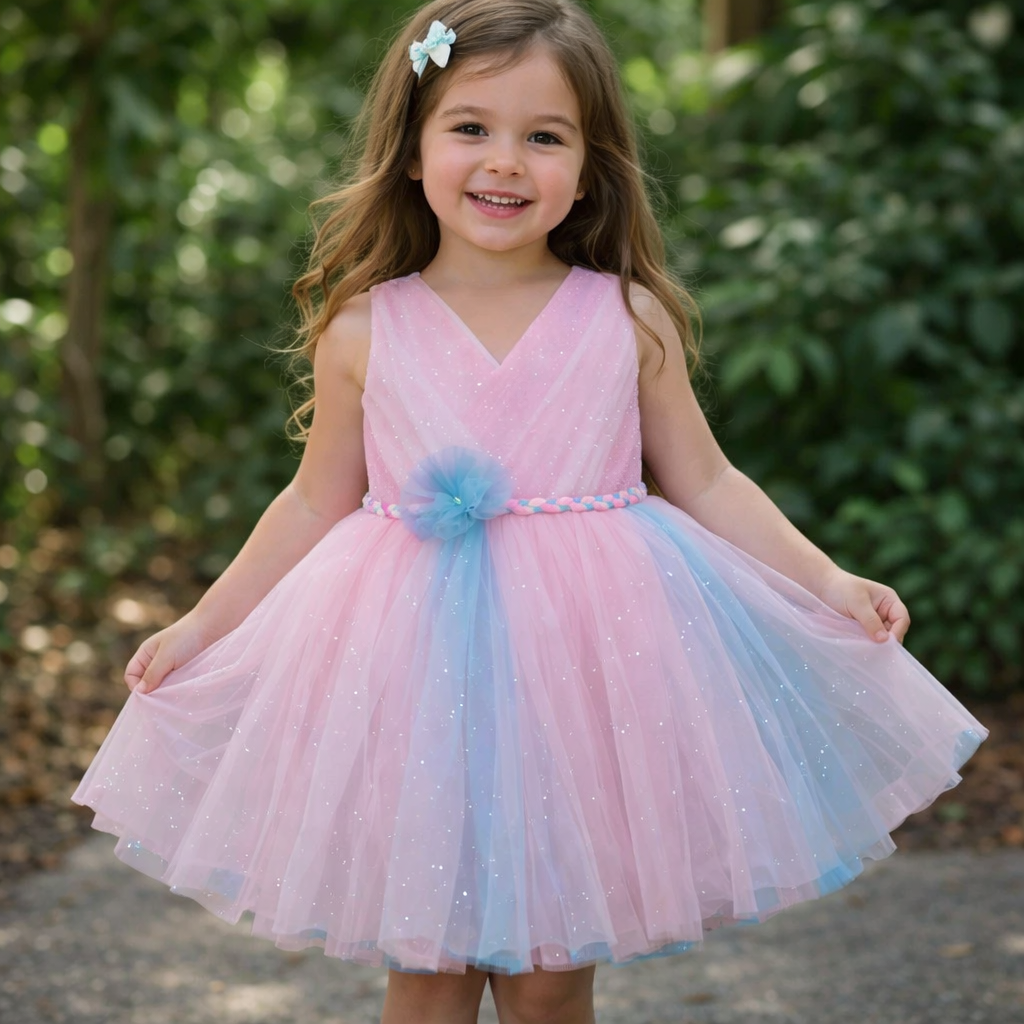 Elegant Blue and Pink Tulle Dress for Kids Tulle Dress